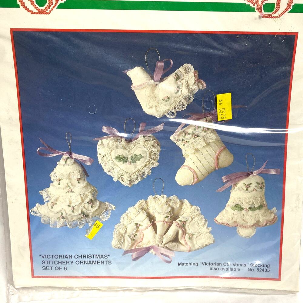 Vintage Bucilla Victorian Christmas 82180 Pink Beaded Ornament Embroidery Kit